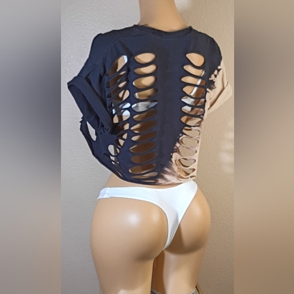 AC/DC Black and Cream Custom Vintage Crop Top - Picture 6 of 7